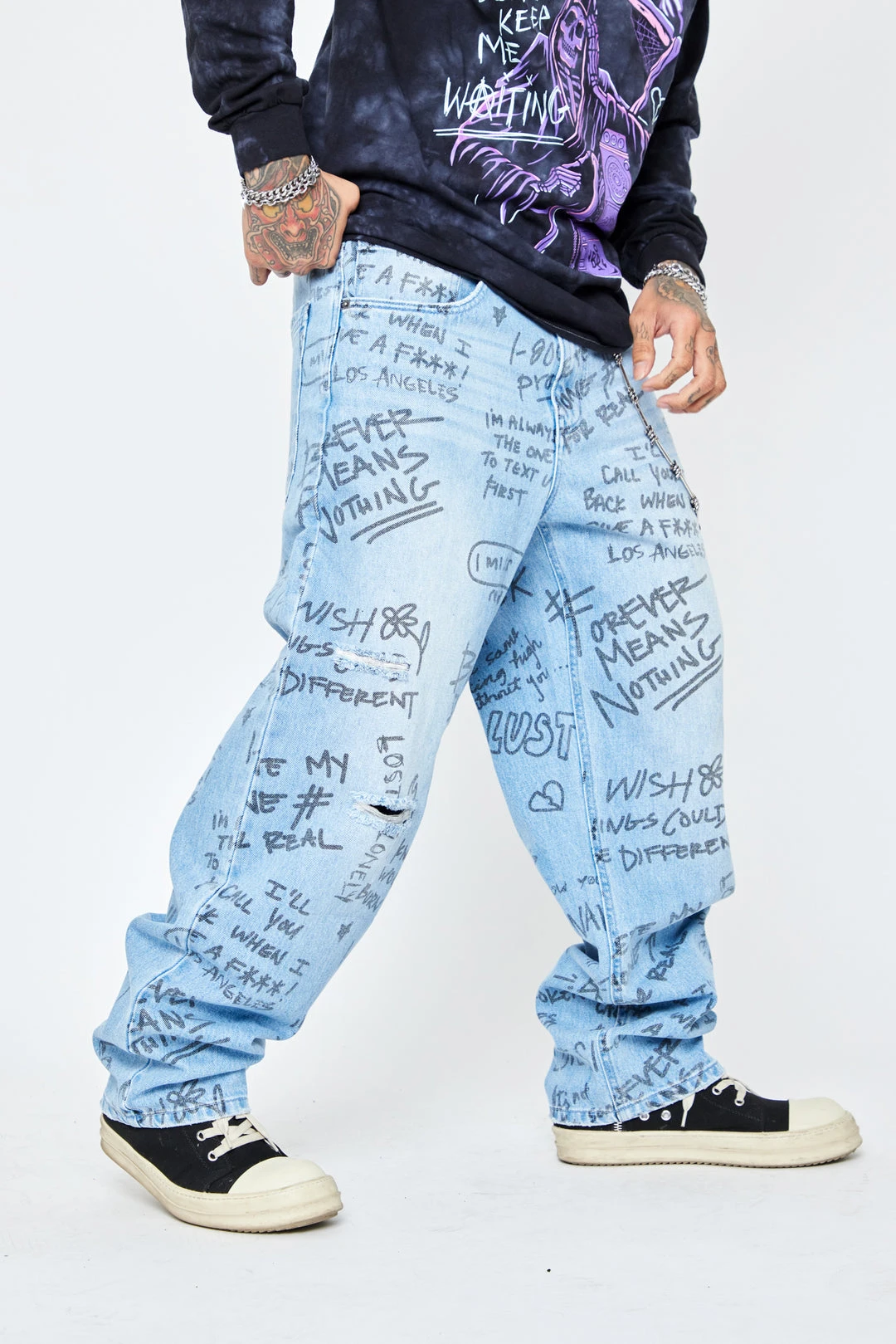 BROKEN PROMISES Bottoms Triple Text Denim