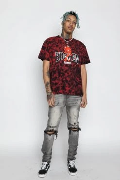 BROKEN PROMISES Curious Tie Dye Tee Red/Blk - BP X Hot Stuff Shirts