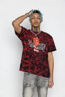 BROKEN PROMISES Curious Tie Dye Tee Red/Blk - BP X Hot Stuff Shirts