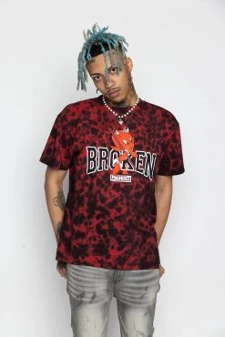 BROKEN PROMISES Curious Tie Dye Tee Red/Blk - BP X Hot Stuff Shirts