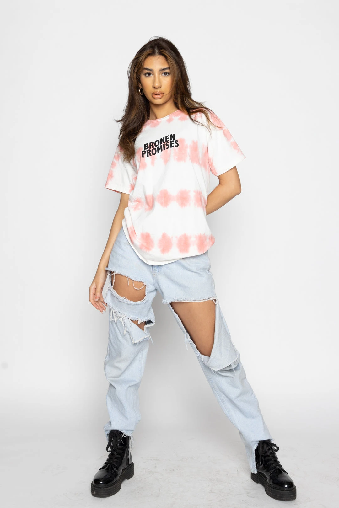 BROKEN PROMISES Star Shopping Tie Dye Tee Pink