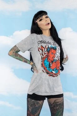 BROKEN PROMISES Addicted To You SST Grey Mineral Wash - BPxYH Shirts