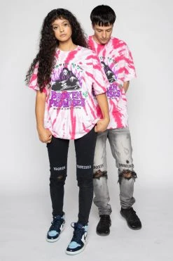 BROKEN PROMISES Mixed Emotions Tie Dye Tee Pink