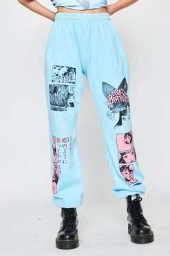 CASH Junji Ito Butterflies Sweatpants Light Blue Bottoms