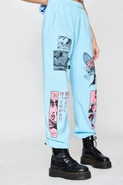 CASH Junji Ito Butterflies Sweatpants Light Blue Bottoms