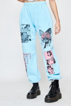 CASH Junji Ito Butterflies Sweatpants Light Blue Bottoms