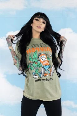 BROKEN PROMISES With My Buds Mineral Wash Olive Tee - BPxYH