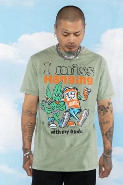 BROKEN PROMISES With My Buds Mineral Wash Olive Tee - BPxYH