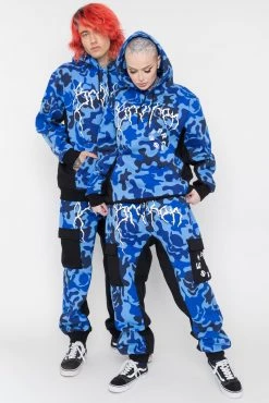 BROKEN PROMISES Demon Camo Sweatpants - Blue