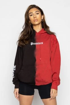 BROKEN PROMISES Tie Dye Hoodies Slogan Vintage Wash Split Dye Hoodie