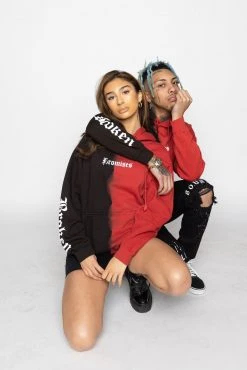 BROKEN PROMISES Tie Dye Hoodies Slogan Vintage Wash Split Dye Hoodie