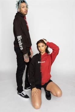 BROKEN PROMISES Tie Dye Hoodies Slogan Vintage Wash Split Dye Hoodie