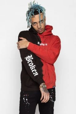 BROKEN PROMISES Tie Dye Hoodies Slogan Vintage Wash Split Dye Hoodie