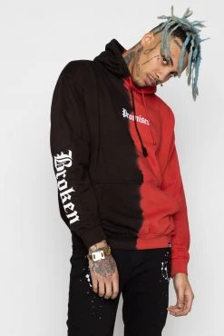 BROKEN PROMISES Tie Dye Hoodies Slogan Vintage Wash Split Dye Hoodie