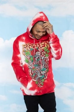 BROKEN PROMISES Up In Smoke Crystal Wash Strawberry Hoodie - BPxYH