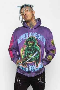 BROKEN PROMISES Hoodies Grave Goblin Hoodie Purple Tie Dye