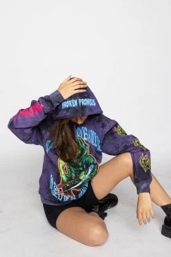 BROKEN PROMISES Hoodies Grave Goblin Hoodie Purple Tie Dye