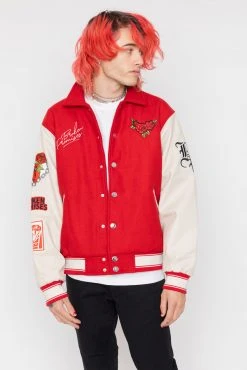 BROKEN PROMISES Graveyard Varsity Jacket Red Outerwear