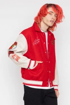 BROKEN PROMISES Graveyard Varsity Jacket Red Outerwear