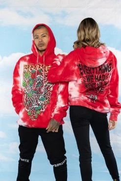 BROKEN PROMISES Up In Smoke Crystal Wash Strawberry Hoodie - BPxYH