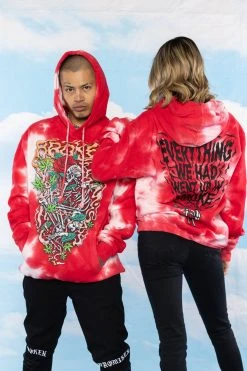 BROKEN PROMISES Up In Smoke Crystal Wash Strawberry Hoodie - BPxYH