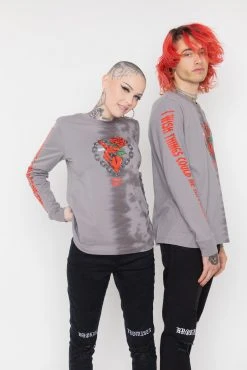 BROKEN PROMISES Shirts Could Be Different Split Dye L/S Grey