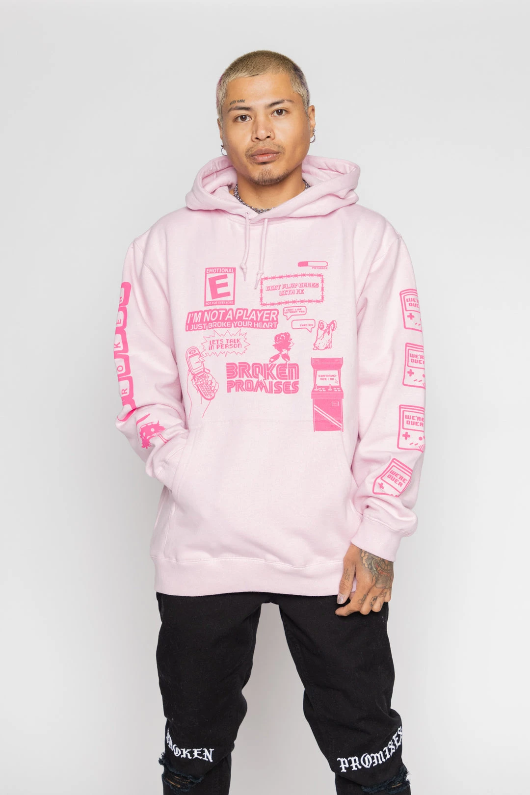 BROKEN PROMISES Don't Play Games Hoodie Pink Hoodies
