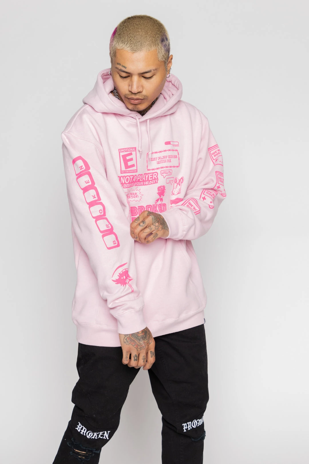 BROKEN PROMISES Don't Play Games Hoodie Pink Hoodies