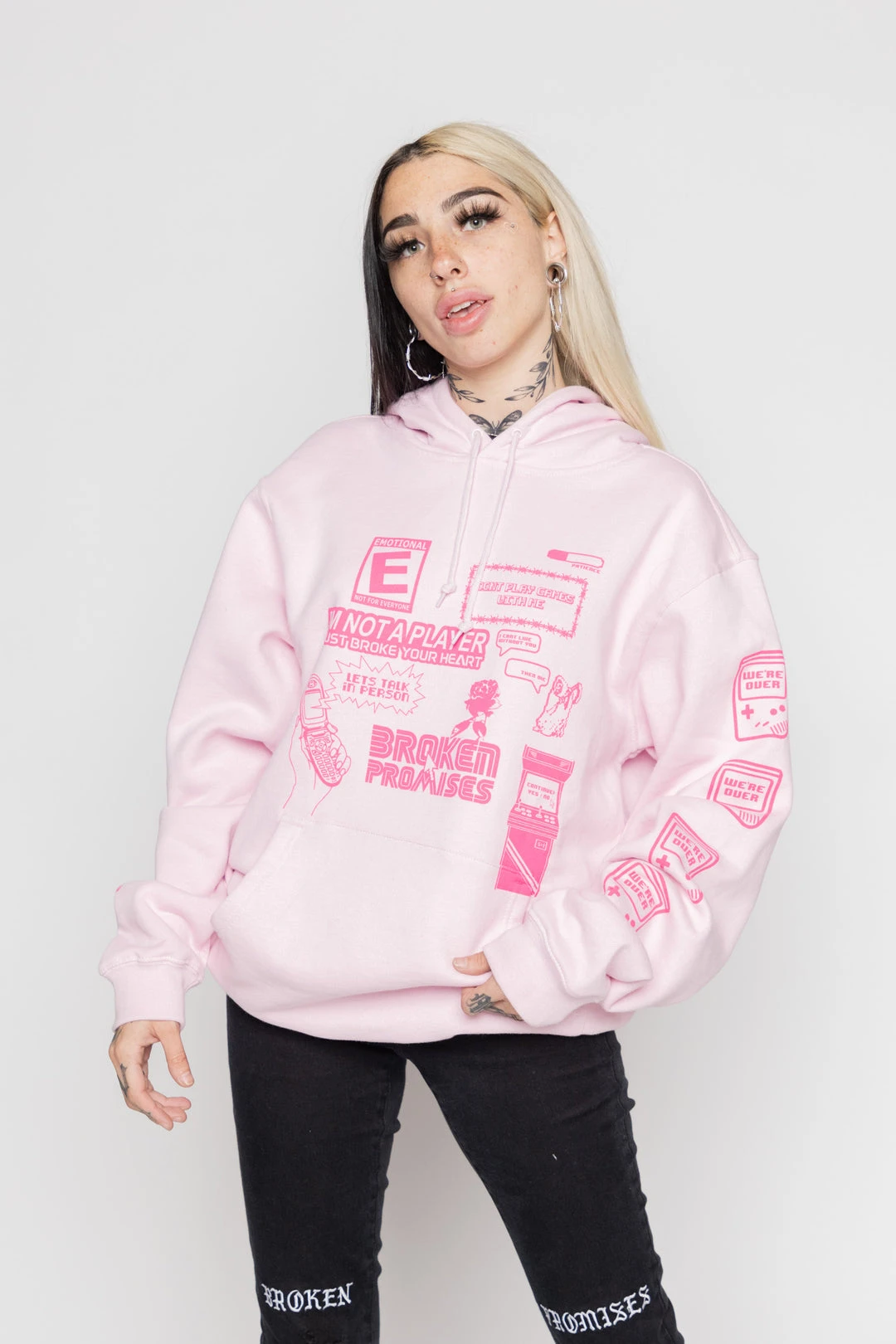 BROKEN PROMISES Don't Play Games Hoodie Pink Hoodies