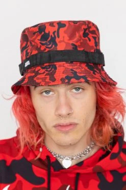 BROKEN PROMISES Sale Demon Camo Red Bucket Hat