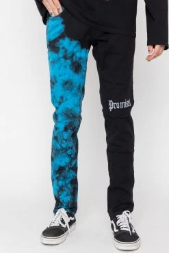 BROKEN PROMISES Slogan Split Dye Denim Blk/Blue