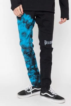 BROKEN PROMISES Slogan Split Dye Denim Blk/Blue