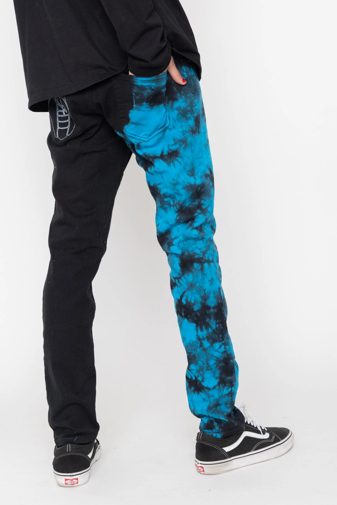 BROKEN PROMISES Slogan Split Dye Denim Blk/Blue