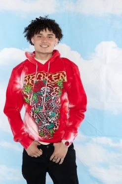 BROKEN PROMISES Up In Smoke Crystal Wash Strawberry Hoodie - BPxYH