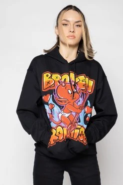 BROKEN PROMISES Airbrush Hoodie Black - BP X Hot Stuff Hoodies