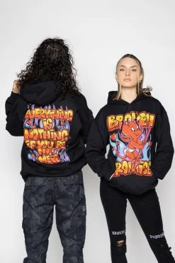 BROKEN PROMISES Airbrush Hoodie Black - BP X Hot Stuff Hoodies
