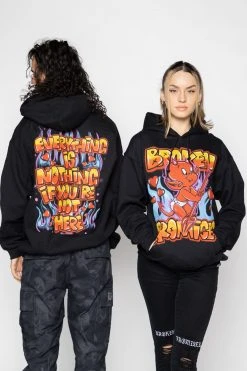 BROKEN PROMISES Airbrush Hoodie Black - BP X Hot Stuff Hoodies