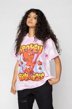 BROKEN PROMISES Airbrush Tie Dye Tee Pink - BP X Hot Stuff