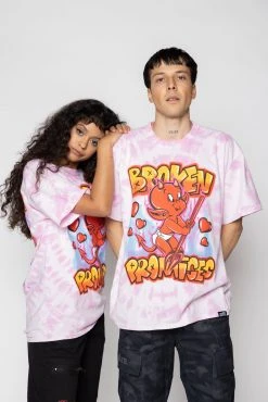 BROKEN PROMISES Airbrush Tie Dye Tee Pink - BP X Hot Stuff