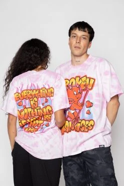BROKEN PROMISES Airbrush Tie Dye Tee Pink - BP X Hot Stuff