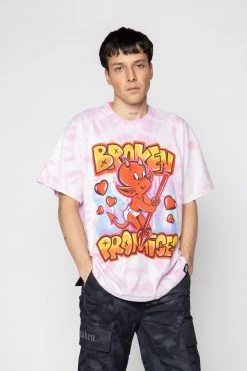 BROKEN PROMISES Airbrush Tie Dye Tee Pink - BP X Hot Stuff