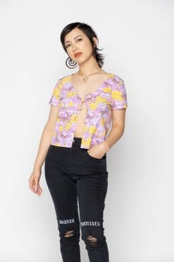 BROKEN PROMISES Womens Scorpion Vines Tie Front Top Purple