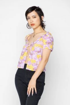 BROKEN PROMISES Womens Scorpion Vines Tie Front Top Purple