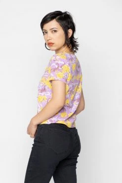 BROKEN PROMISES Womens Scorpion Vines Tie Front Top Purple