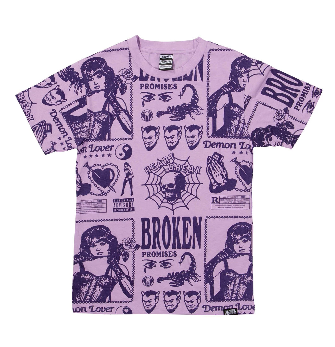 BROKEN PROMISES Demon Lover AOP Tee Purple Shirts