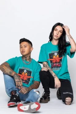 BROKEN PROMISES Micro Chip Tee Teal Shirts