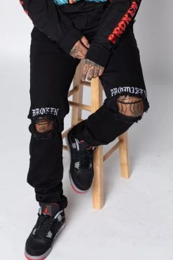 BROKEN PROMISES Stitch & Rip Denim - BLACK
