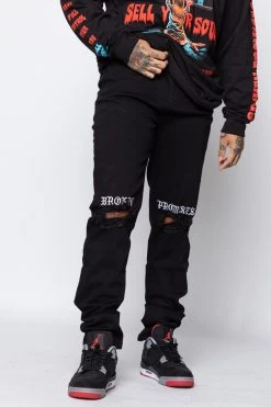 BROKEN PROMISES Stitch & Rip Denim - BLACK