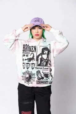 BROKEN PROMISES Demon Lover Hoodie White Tie Dye