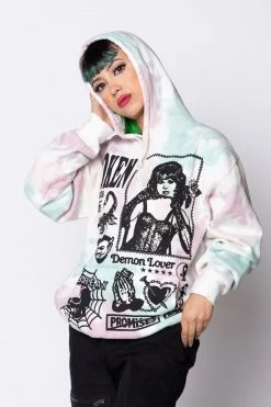 BROKEN PROMISES Demon Lover Hoodie White Tie Dye